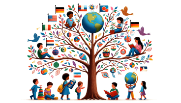 DALL·E 2023-10-29 21.06.37 - Illustration of a tree with branches representing stages of child growth and development. The base shows an infant, branches sprout with a toddler pla
